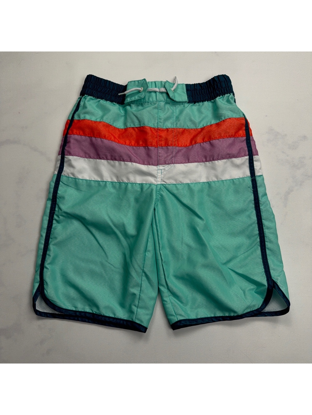 kidpik Swim Trunks Colorblock Stripes Elastic Waist - Boys Large